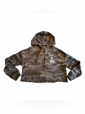 Christian Apparel Camo Cropped Hoodie with 'Jesus' Graphic